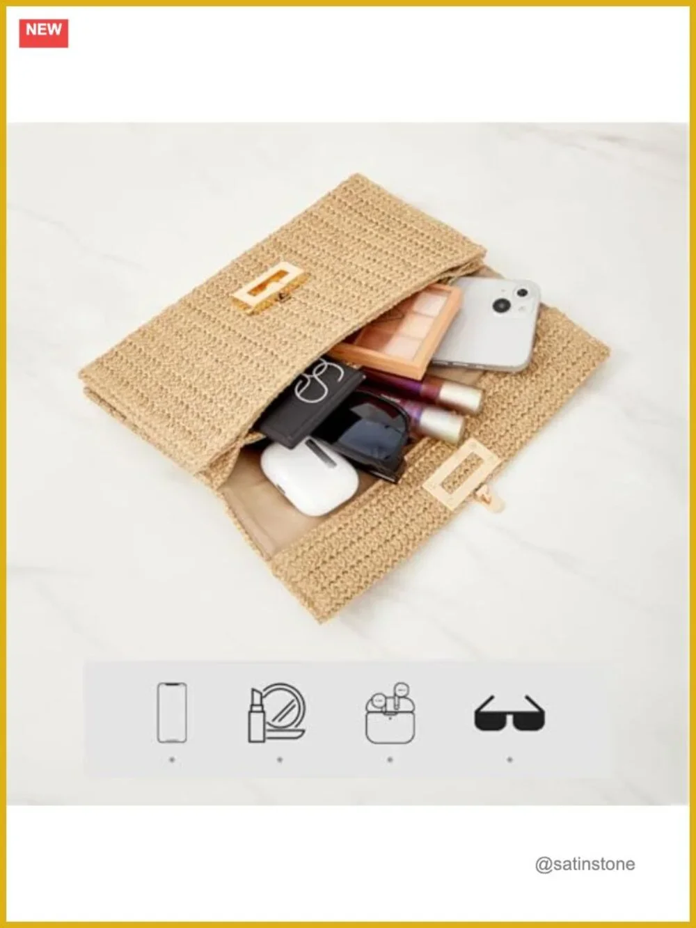 Elegant Woven Straw Clutch Shoulder Bag Summer Beach Crossbody Handbag